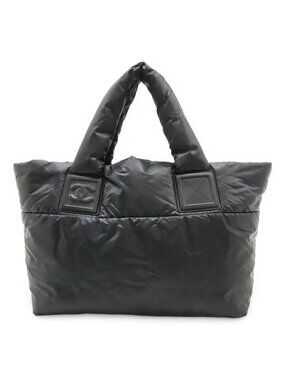 Chanel Coco Cocoon Small Tote Quilted Nylon Leather Black Silver